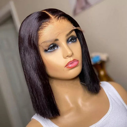 Human Hair Bob Wig with Lace - Hand-Woven 13x4 & 4x4 Closure