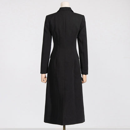 Women's Long Coat - Slim Fit Polyester Jacket with Pockets