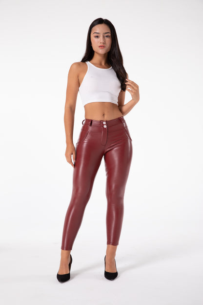 Women's High Waist Faux Leather Fitness Pants - Fleece Lined Leggings