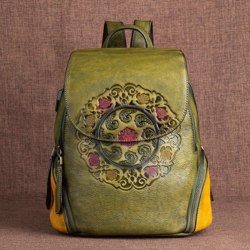 Women's Top Leather Backpack - Versatile Multi-Pocket Design with Multiple Carrying Options
