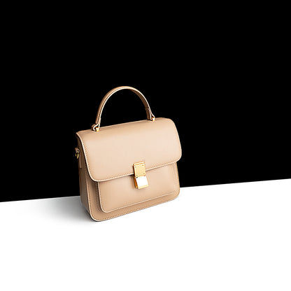 Cowhide Leather Women's High-End Retro Square Shoulder Bag - European American Style with Zipper