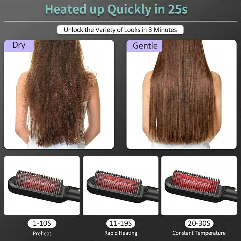 2-in-1 Hair Straightener & Curling Comb | Tourmaline Ceramic | Negative Ion Electric Hair Brush