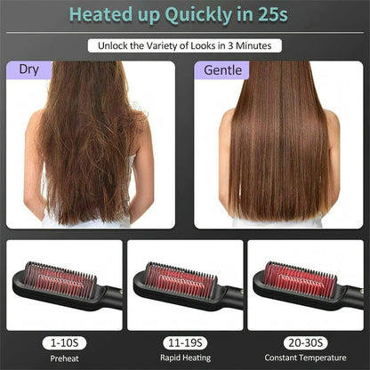 2-in-1 Hair Straightener & Curling Comb | Tourmaline Ceramic | Negative Ion Electric Hair Brush