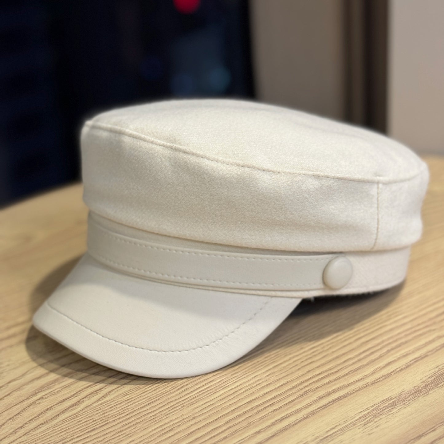 Retro PU Leather Flat-Top Wool Hat - Adjustable Winter Cap