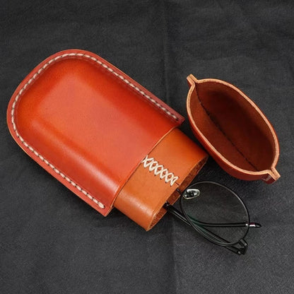 Retro First Layer Cowhide Leather Glasses Case - Artistic Design with Genuine Leather
