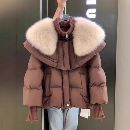 Women's Faux Fur Collar Parka Coat - Thickened Cotton Winter Jacket