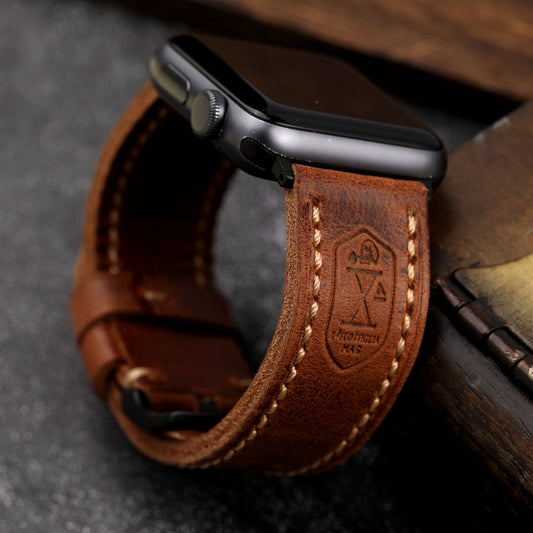 Handmade Vintage Leather Watch Strap - Genuine Top Layer Cowhide with Steel Buckle