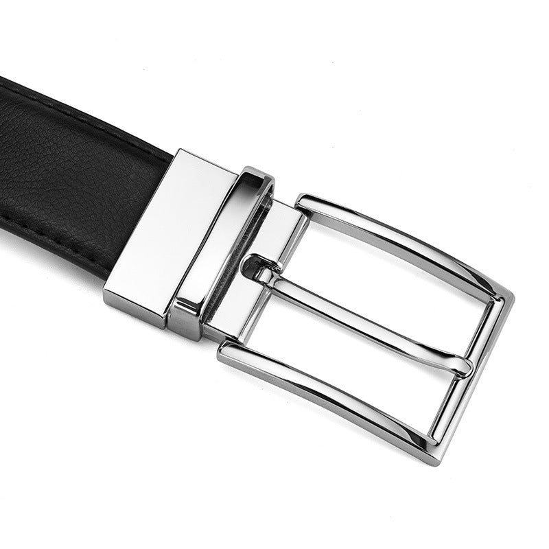 Men's Rotating Pin Buckle Genuine Leather Belt - Two-Layer Cowhide with Alloy Buckle
