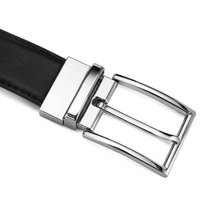 Men's Rotating Pin Buckle Genuine Leather Belt - Two-Layer Cowhide with Alloy Buckle