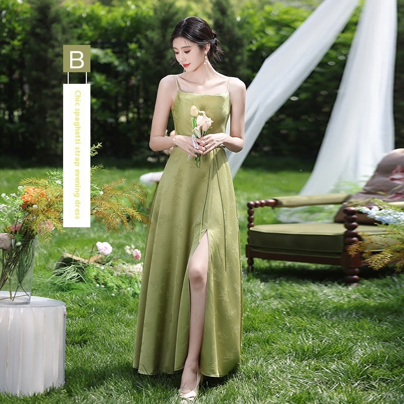Women's Green Sleeveless High-Waist Bridesmaid Dress — Multiple Lengths & Styles