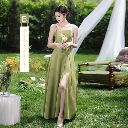 Women's Green Sleeveless High-Waist Bridesmaid Dress — Multiple Lengths & Styles
