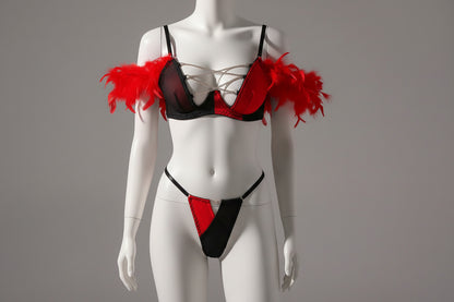 Women's Mesh Lingerie Set - Color Contrast Bra and Shorts Set