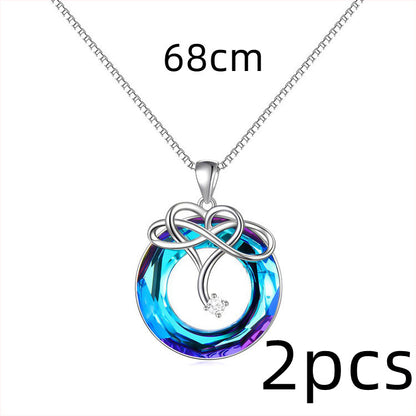 Crystal Necklace and Earrings Set - Gold-Plated Geometric Jewelry with Water Wave Chain