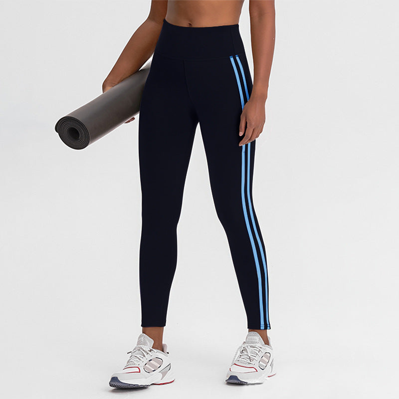 Side Striped High-Waist Hip-Lift Fitness Pants - Leisure Sport Leggings
