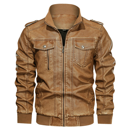 Men's Classic PU Leather Jacket - European Style Faux Leather Coat