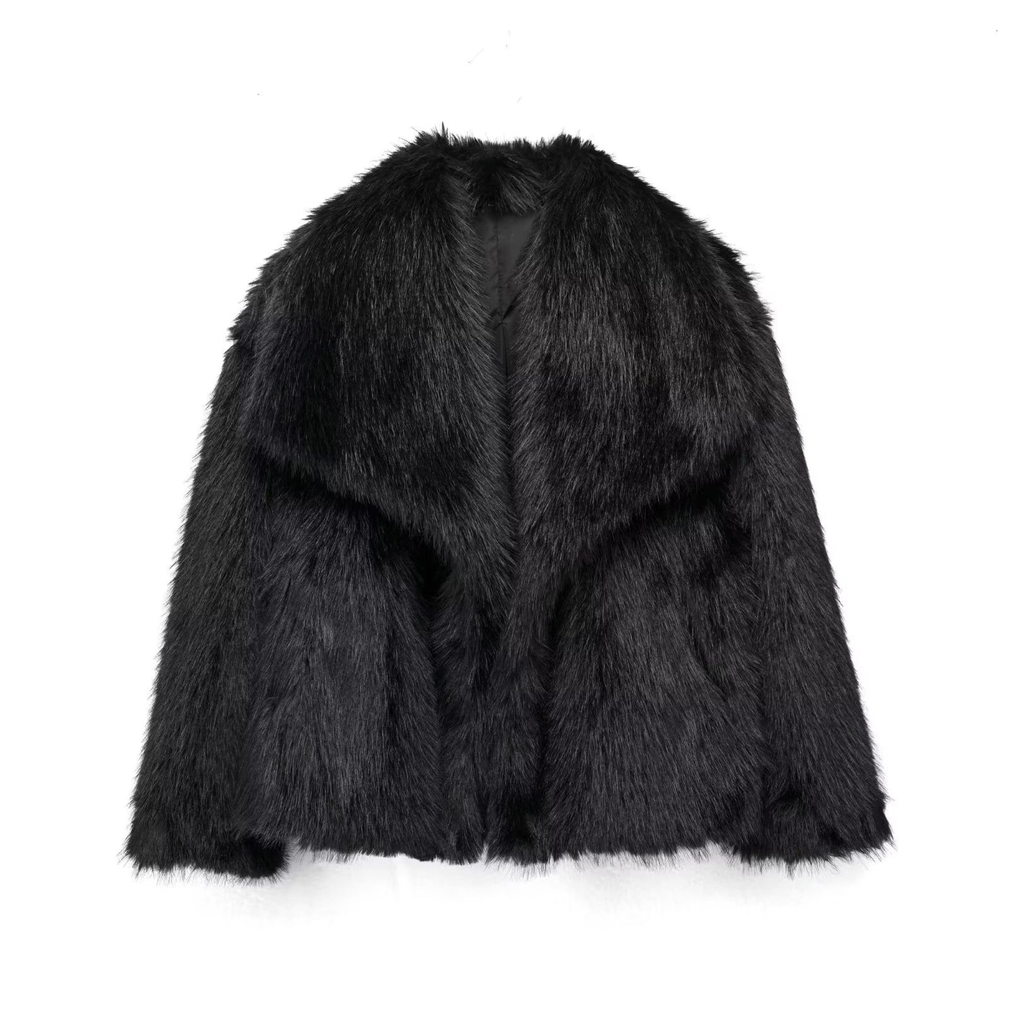 Women's Winter Plush Fluffy Lapel Coat - Warm Thicken Long Sleeve Jacket