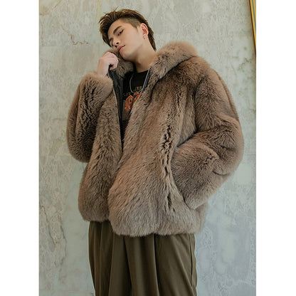 Men's Premium Faux Fur Hooded Coat - Slim Fit Winter Outerwear