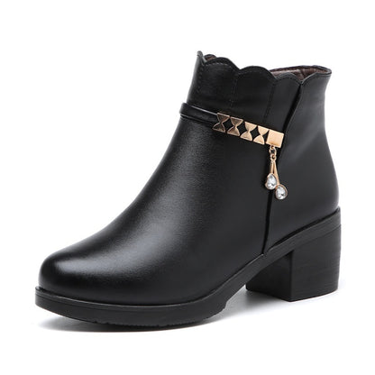 Women's Casual Ankle Boots - Mid Heel Chunky Heel Winter Boots with Side Zipper