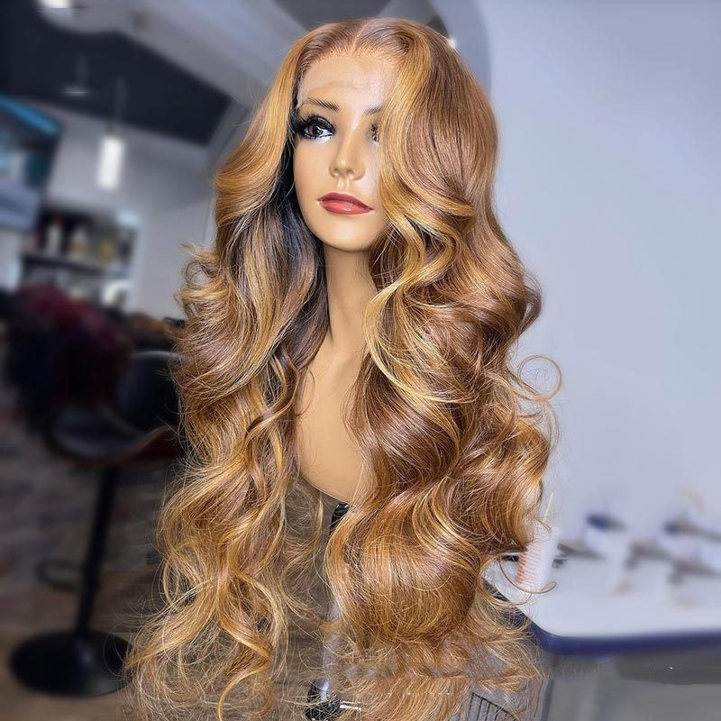 Honey Blonde Body Wave Lace Front Wig - Pre-Plucked with Highlights