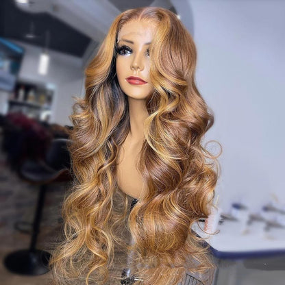 Honey Blonde Body Wave Lace Front Wig - Pre-Plucked with Highlights