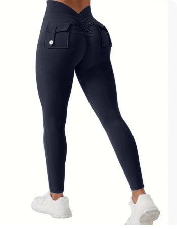 Peach Hip Yoga Pants with Pockets - Super Stretch Workout Leggings