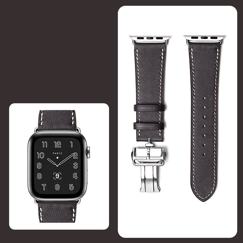 Premium Leather Smartwatch Strap with Butterfly Clasp - Hand-Stitched Band