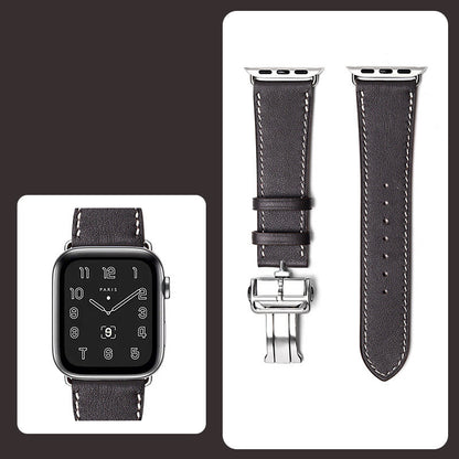 Premium Leather Smartwatch Strap with Butterfly Clasp - Hand-Stitched Band