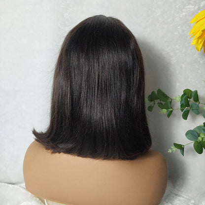 Brazilian Hair T-Shaped Lace Headgear - Remy Human Hair Wig with Qi-Style Bangs
