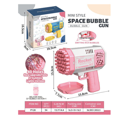 Bubble Gun Rocket - 69-Hole Automatic Bubble Machine with LED Lights