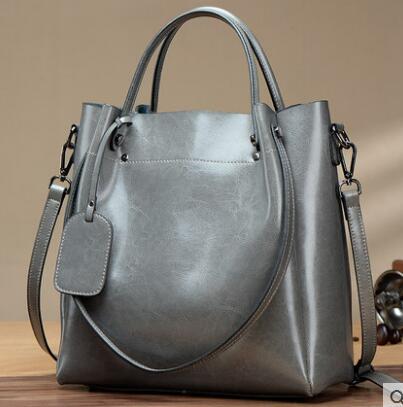 Women's Genuine Leather Handbag - Oil Wax Cowhide