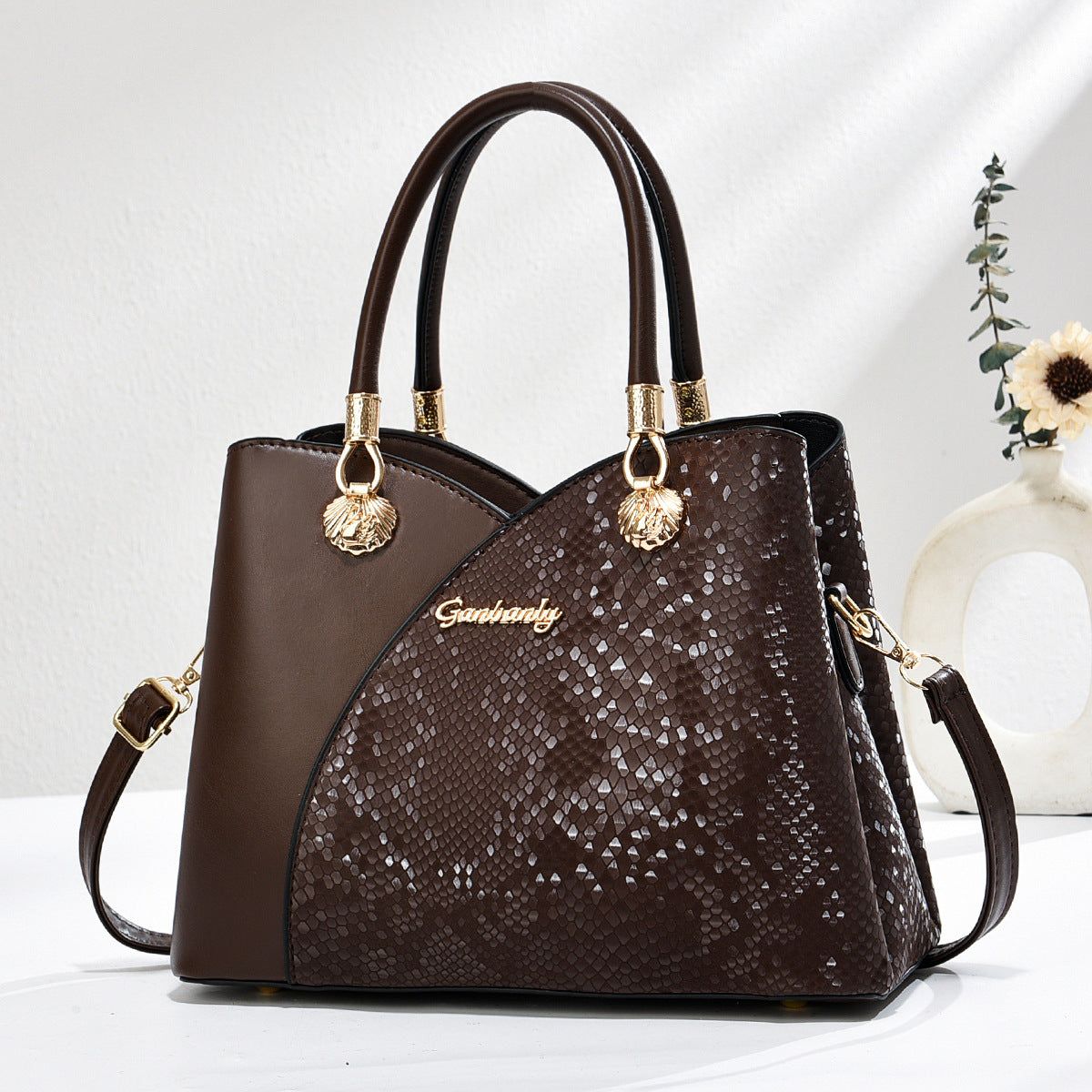 Elegant Spacious Shoulder or Crossbody Bag - PU Leather with Sequin Detail