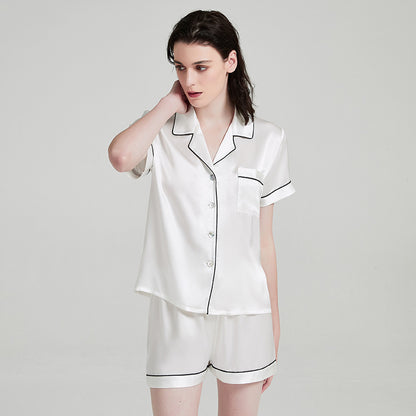 Women's Luxe Silk Short Sleeve Pajama Set - Mulberry Silk Summer Sleepwear with V-Neck Top and Shorts