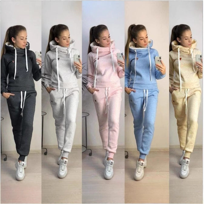 Women's Fleece Patchwork Activewear Set - Long Sleeve Top & Pants