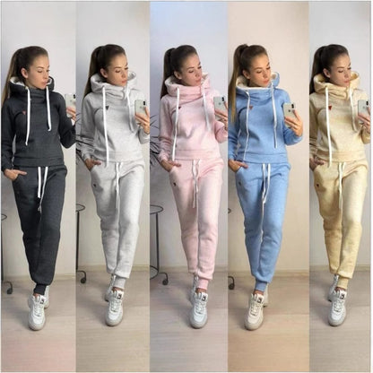 Women's Fleece Patchwork Activewear Set - Long Sleeve Top & Pants