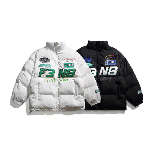 Men's Racing Elements Embroidered Stand Collar Jacket - Polyester Zip-Up
