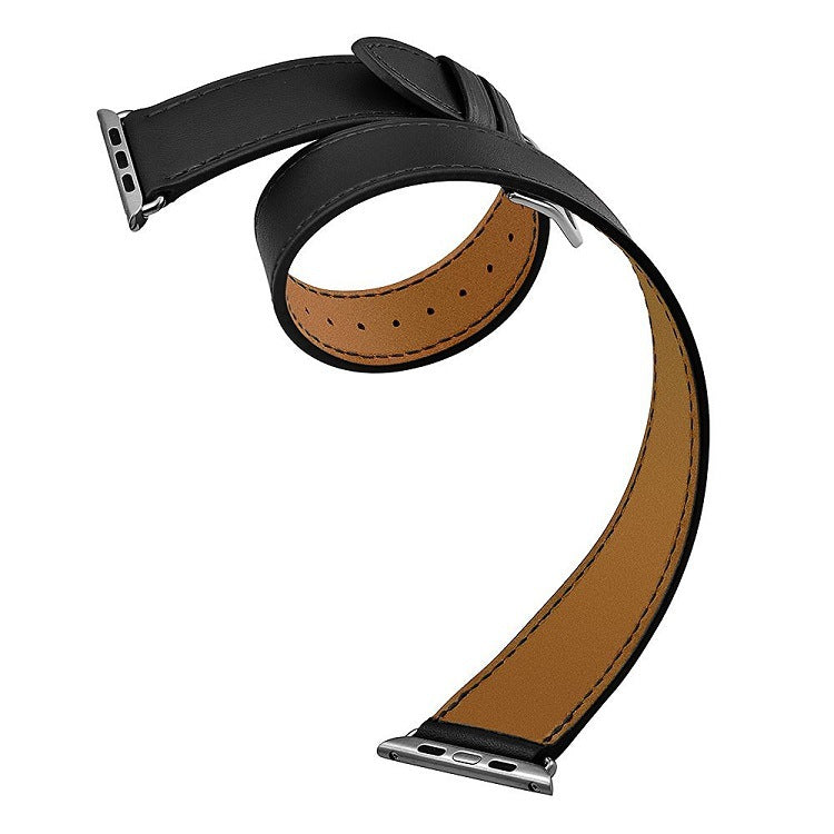 Classic Double Tour Genuine Leather Smartwatch Strap - Elegant Wrap-Around Band