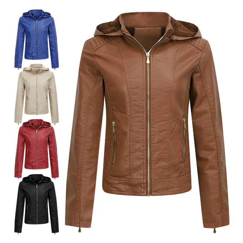 Women's Plush Hooded Winter Coat - Thickened Zipper Jacket with Pockets
