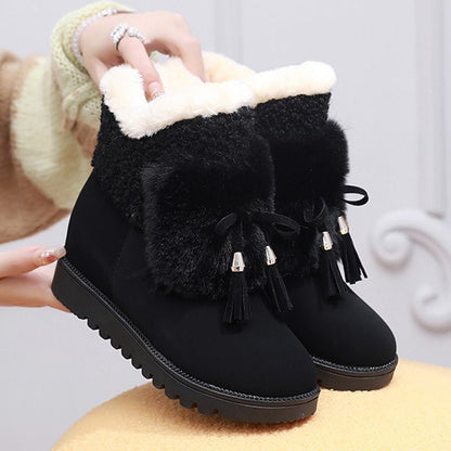 Women's Mid-Length Snow Boots - Microfiber Winter Boots with Front Zipper