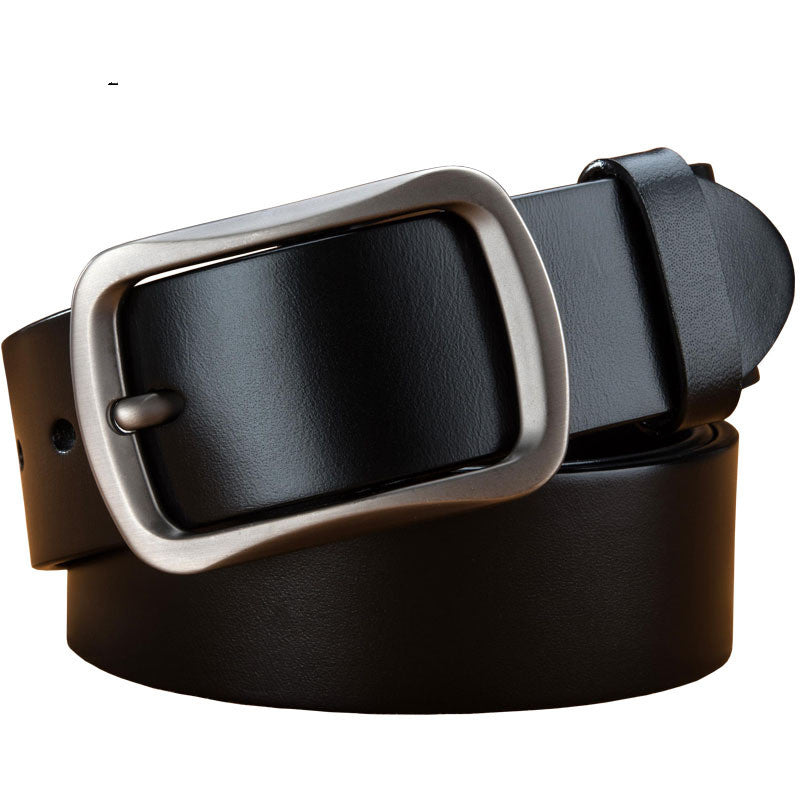Men's Plus Size First Layer Cowhide Leather Belt - Casual Frosted Finish with Alloy Square Buckle