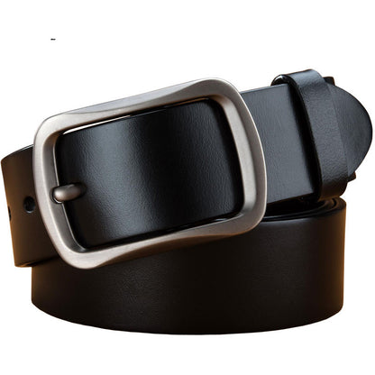 Men's Plus Size First Layer Cowhide Leather Belt - Casual Frosted Finish with Alloy Square Buckle