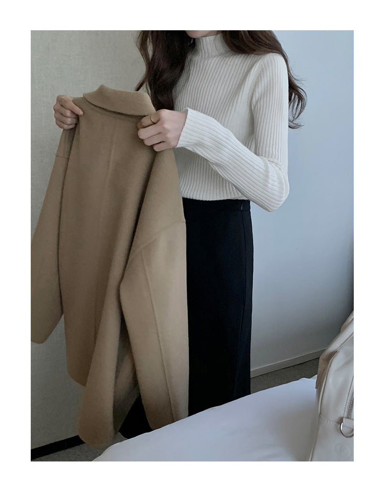 Women's Half High Collar Wool Knitted Base Layer Shirt - Pullover Sweater