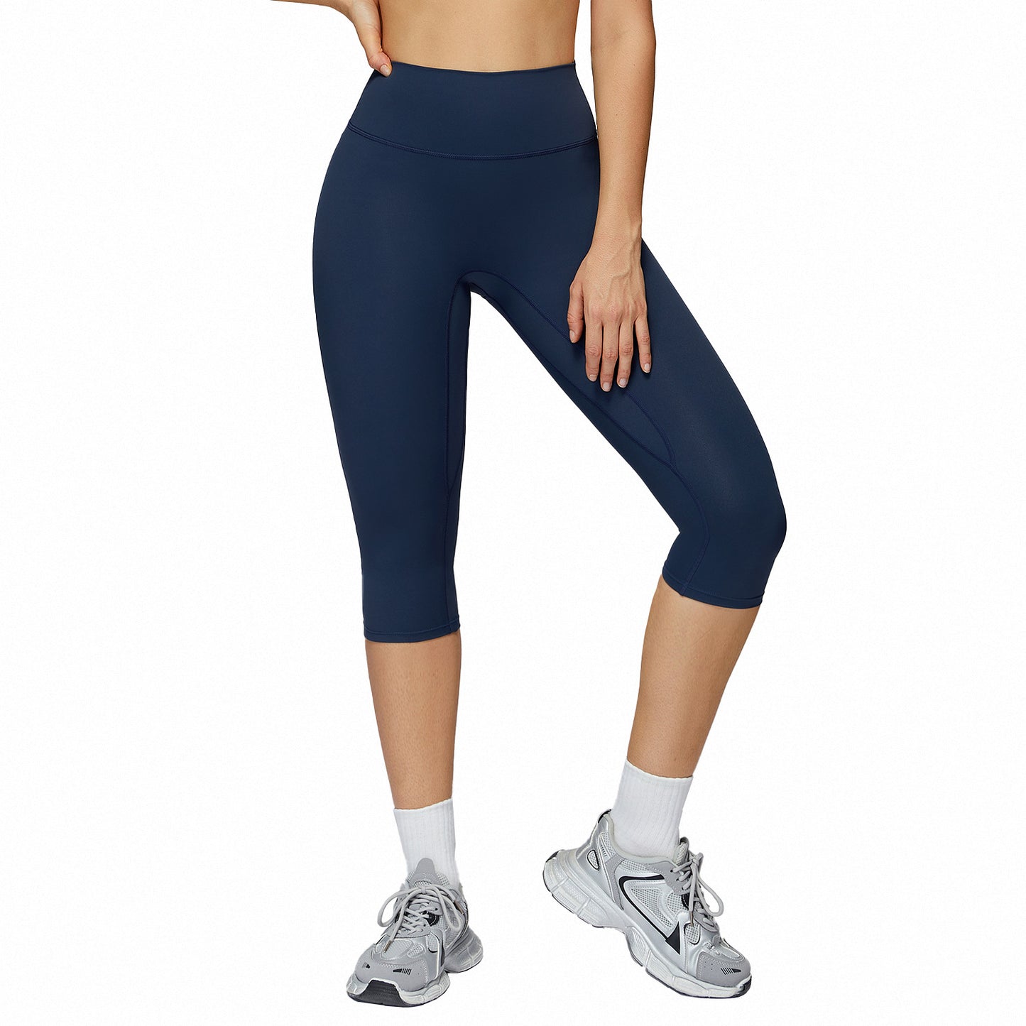 Brushed Yoga Knee-Length Pants - High-Waist Quick-Drying Tight Capris