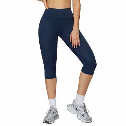 Brushed Yoga Knee-Length Pants - High-Waist Quick-Drying Tight Capris