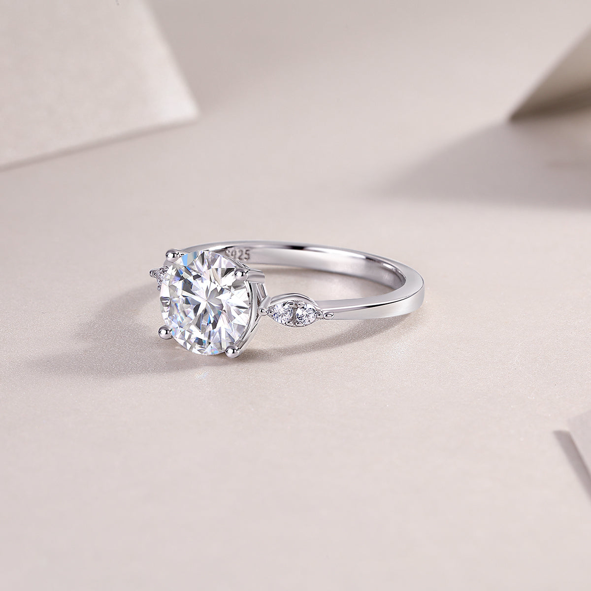 2 Carat Moissanite Sterling Silver Ring - Platinum Plated Wedding Band