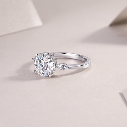 2 Carat Moissanite Sterling Silver Ring - Platinum Plated Wedding Band