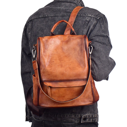 Women's Genuine Leather Anti-Theft Backpack - Luxury Travel Bag with Laptop Compartment
