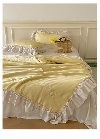 French Lotus Leaf Ice Silk 4-Piece Bedding Set