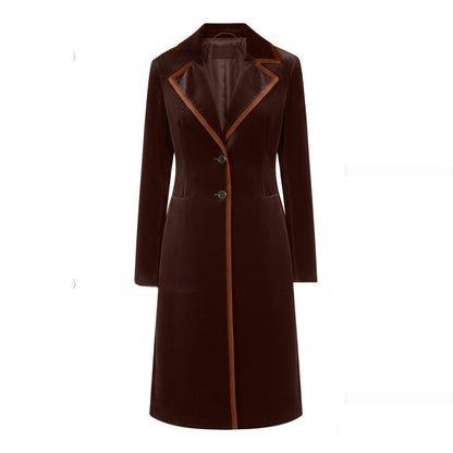 Women's Elegant Velvet Coat - Sophisticated Long Sleeve Winter Jacket
