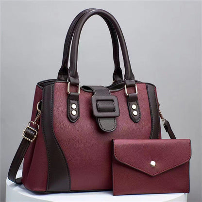 Urban Minimalist PU Leather Handbag Set - Chain Detail Tote Collection