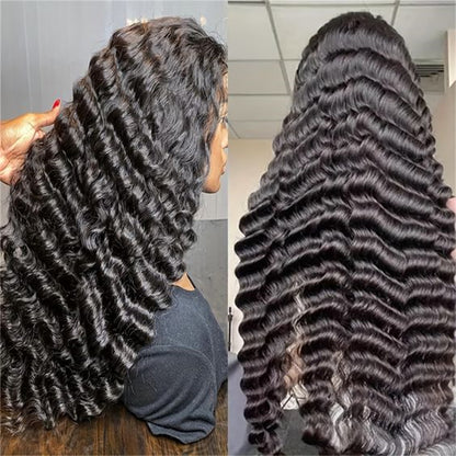 Real Human Hair Wig 13x4 Lace Deep Rolled Wavy - Natural Hair Mechanical Hand Weaving